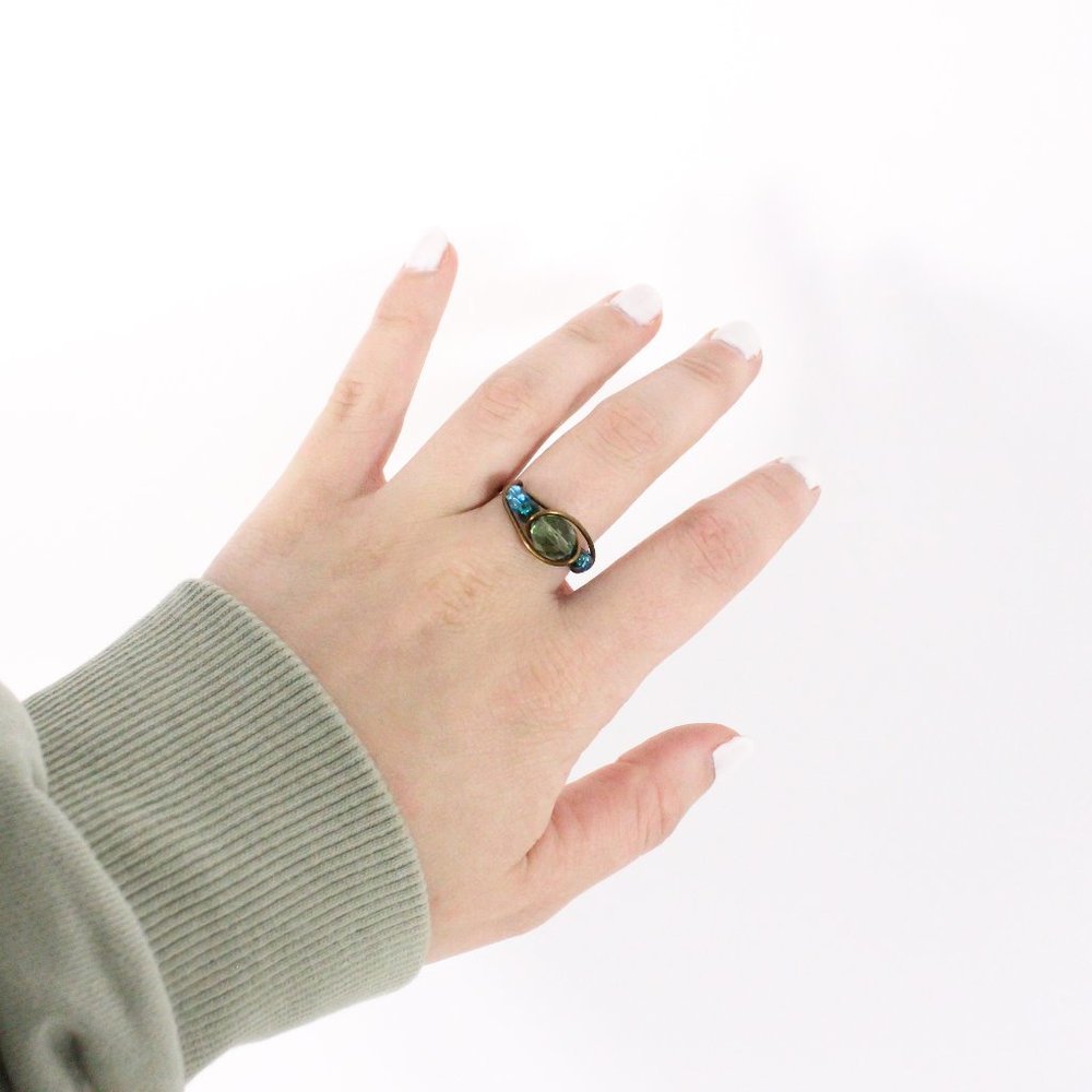 *Handmade Blue & Green Gemstone Wire Wrapped Ring